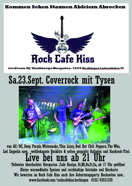 Party Flyer: Tysen the final knockout in live Coverrock im Rock Cafe Kiss Hechingen am 23.09.2017 in Hechingen