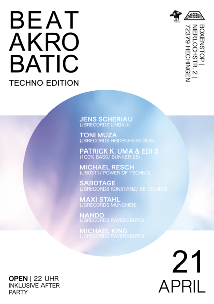 Party Flyer: Beatakrobatic (Techno Edition) am 21.04.2018 in Hechingen